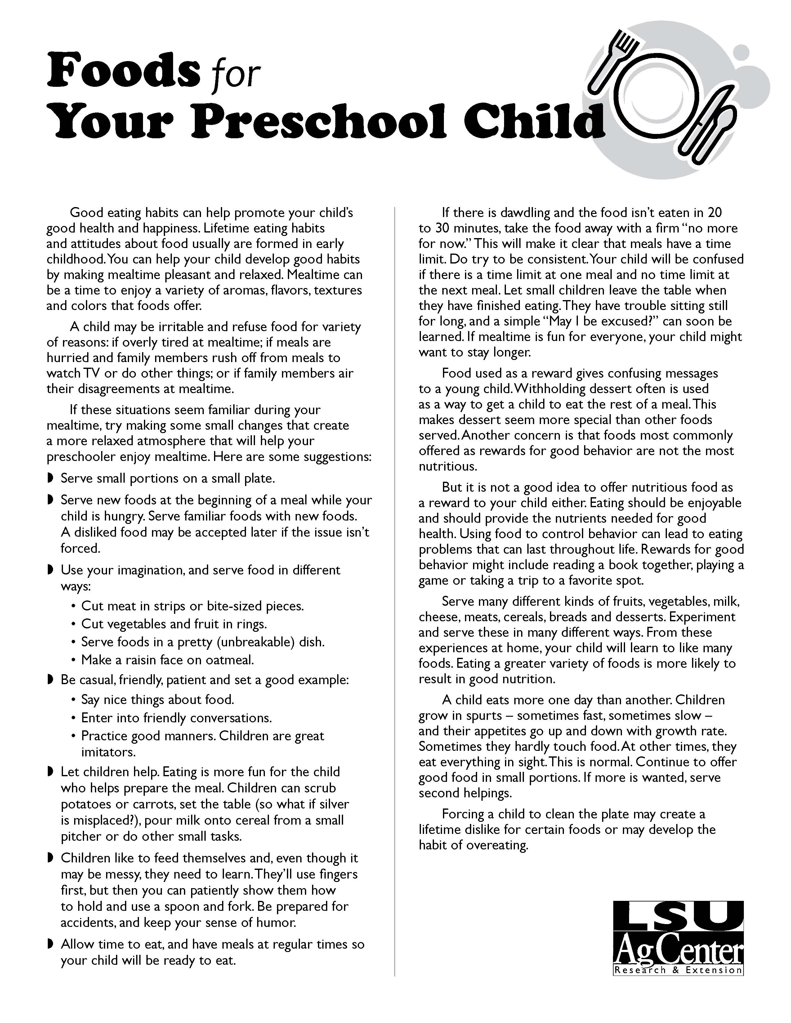 Foods for Your Preschool Child