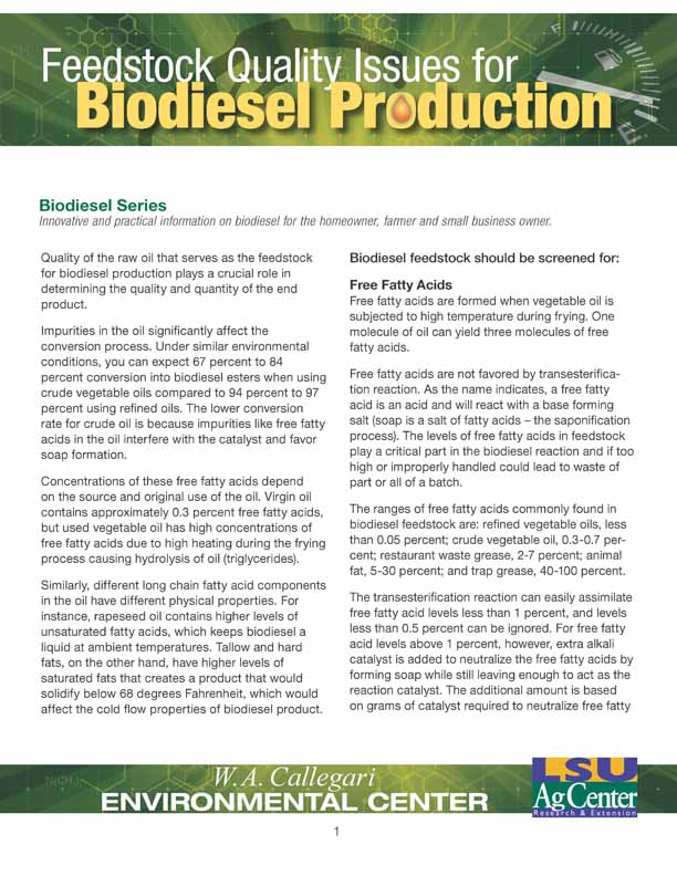 Feedstock Quality Issues for Biodiesel Production