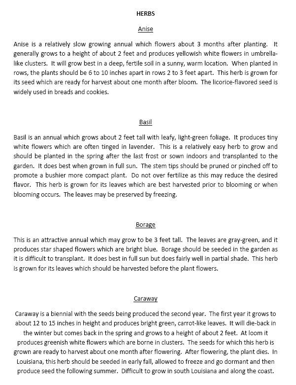 Herbs for the Garden