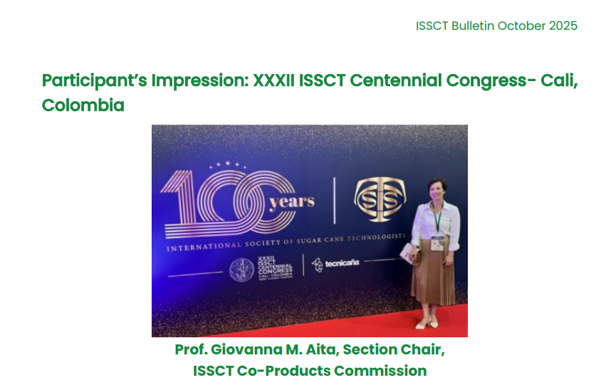 Dr. Aita Publishes Article in ISSCT Bulletin on Centennial Congress Experience 