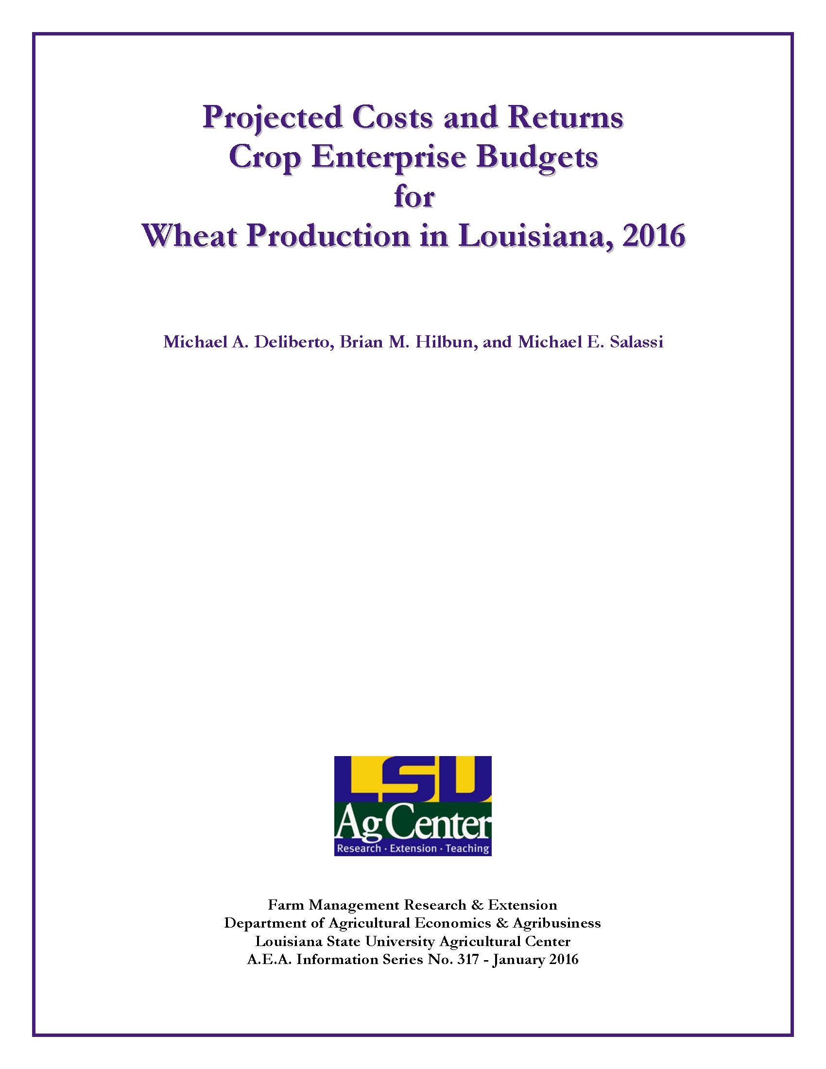 2016 Wheat Budgets