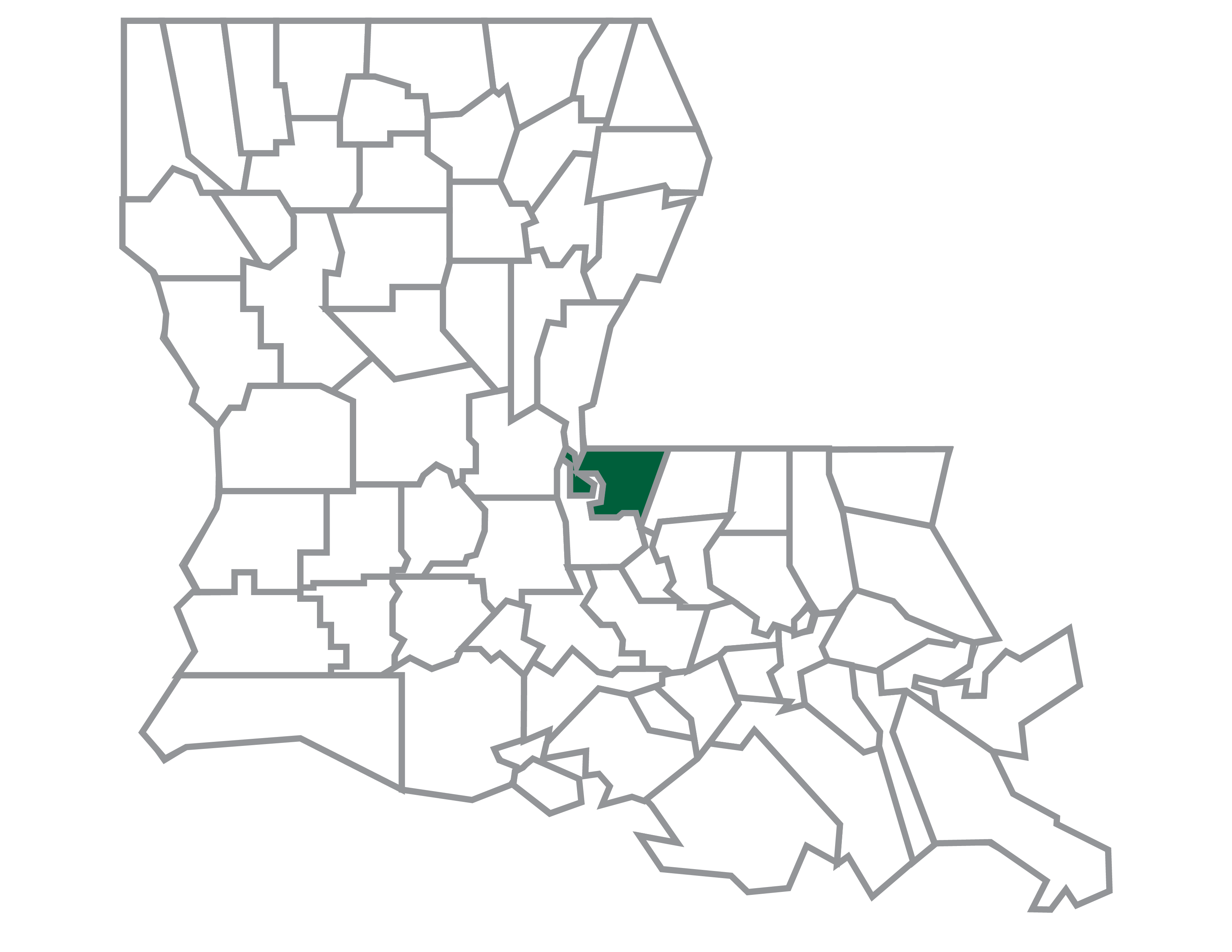 Map of Louisiana with West Feliciana Parish highlighted.