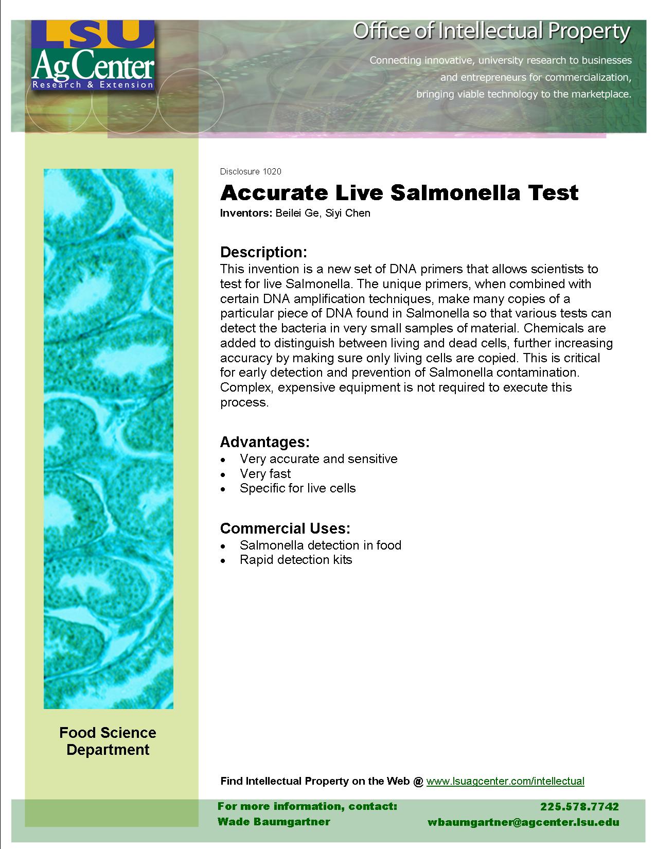 Accurate Live Salmonella Test