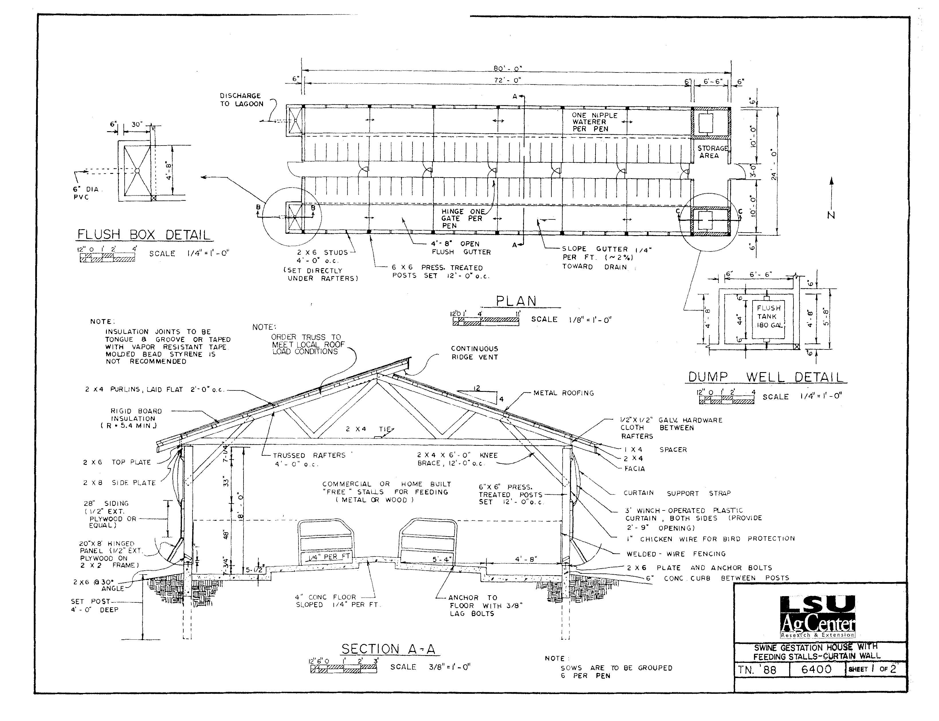 Swine Gestation House with Feeding Stalls - Curtain Wall