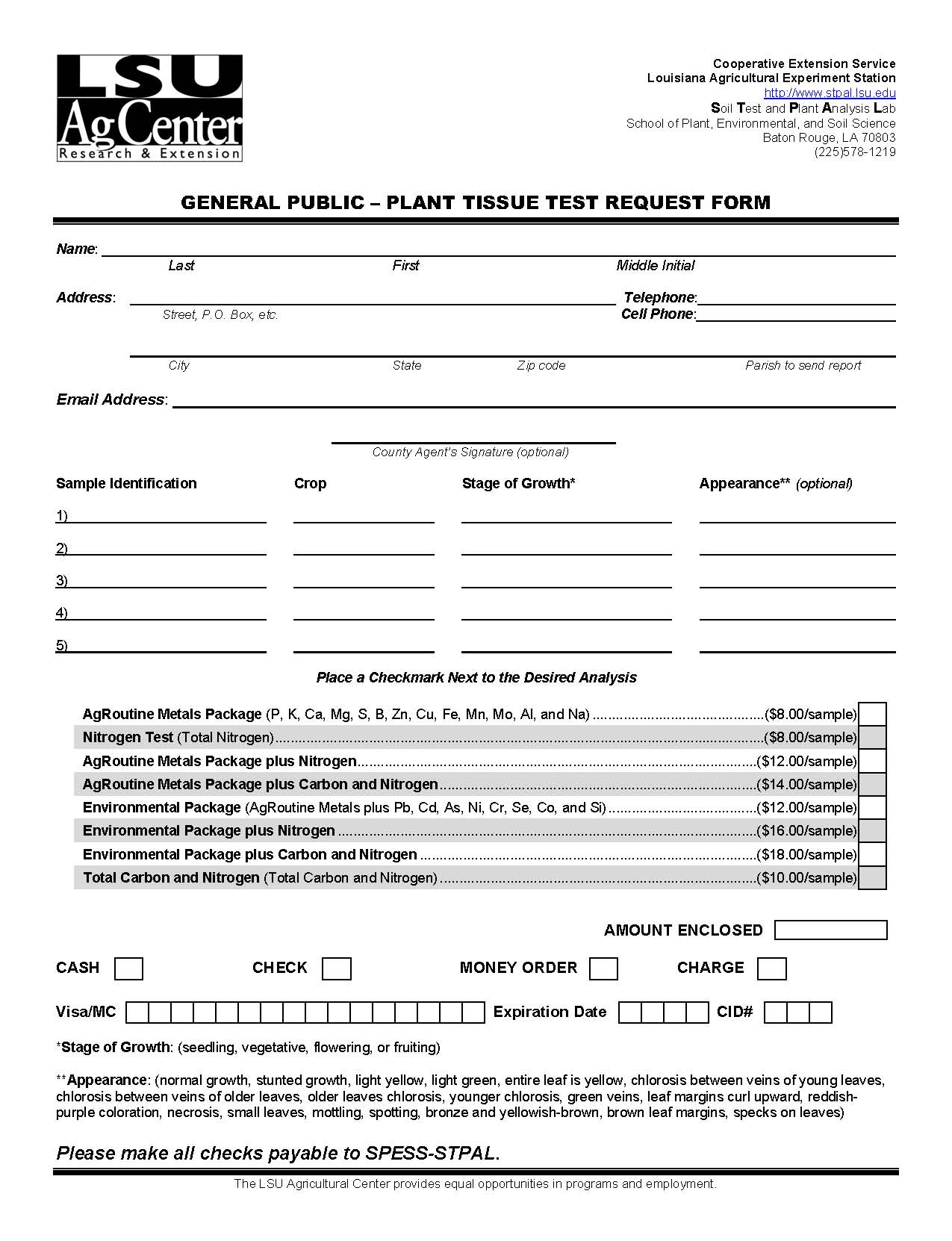 Plant Tissue Test Request Form