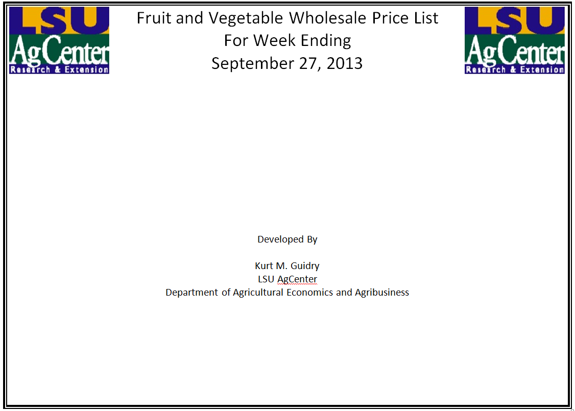 Fruit and Vegetable Wholesale Prices 9-27-14