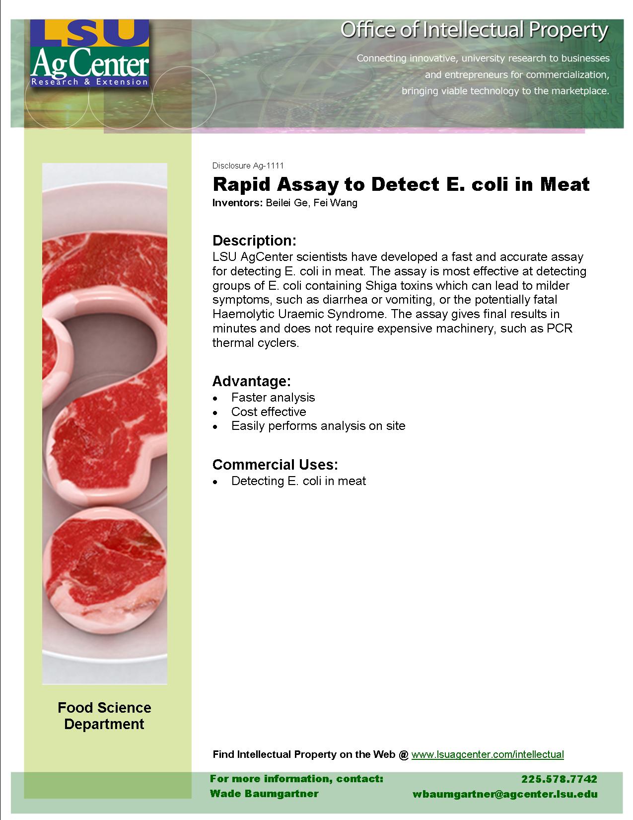 Rapid Assay to Detect E. coli in Meat