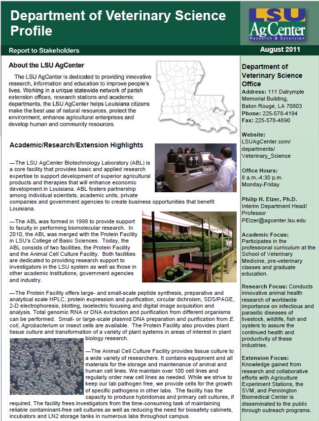 Department of Veterinary Science Profile