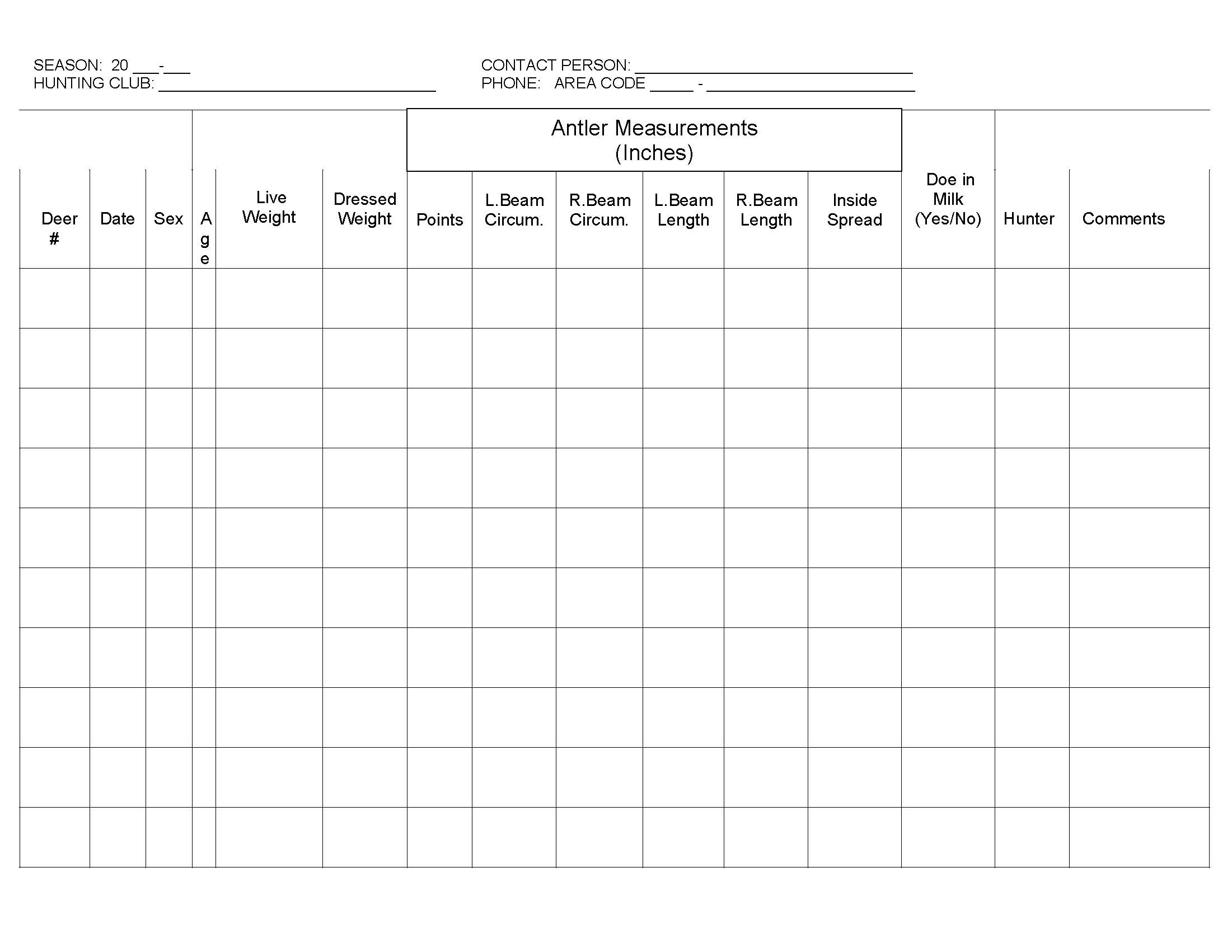 Deer Record Sheet