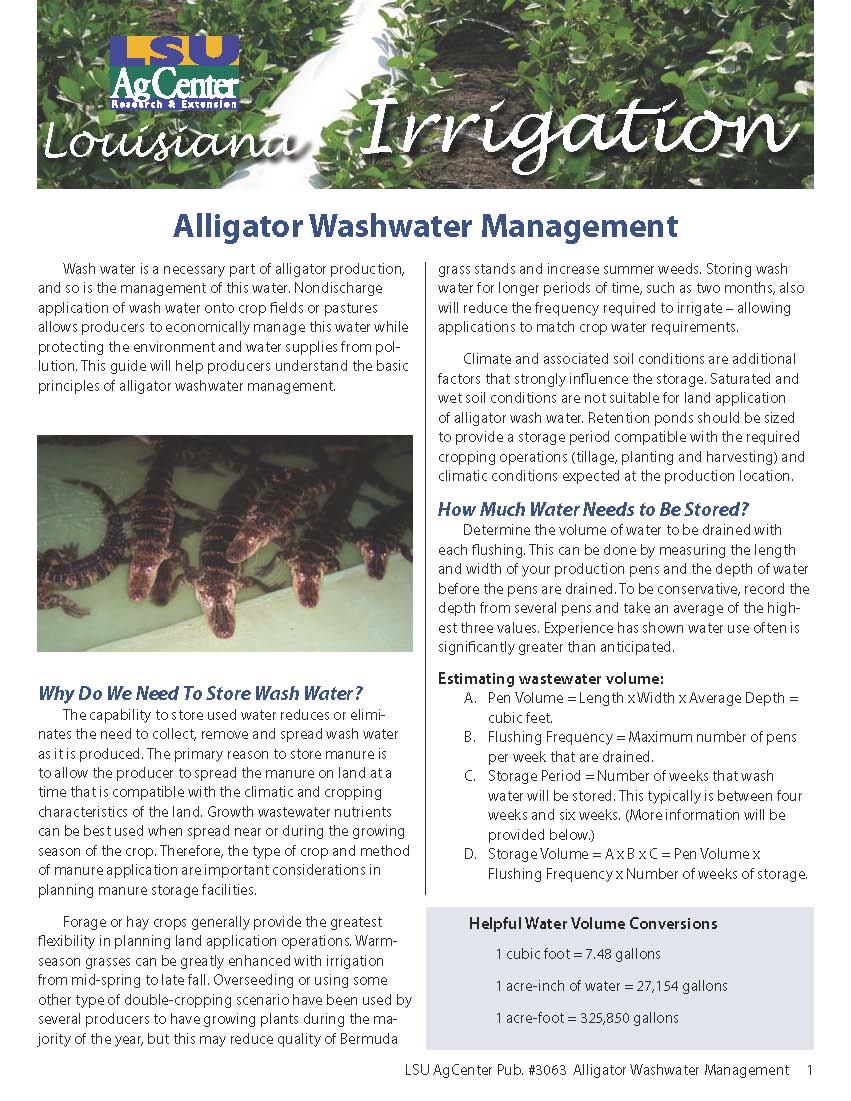 Louisiana Irrigation:  Alligator Washwater Management
