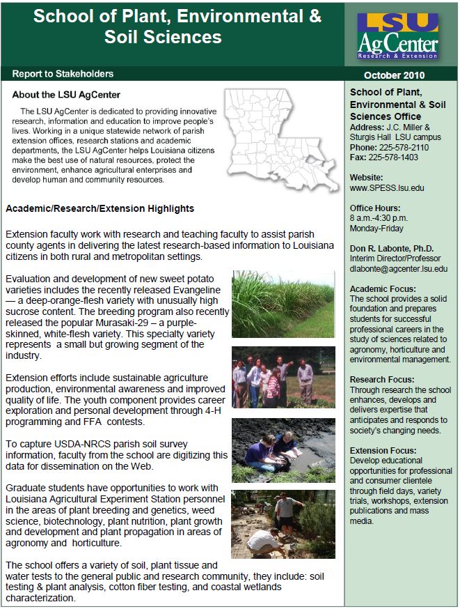School of Plant Environmental & Soil Sciences Profile