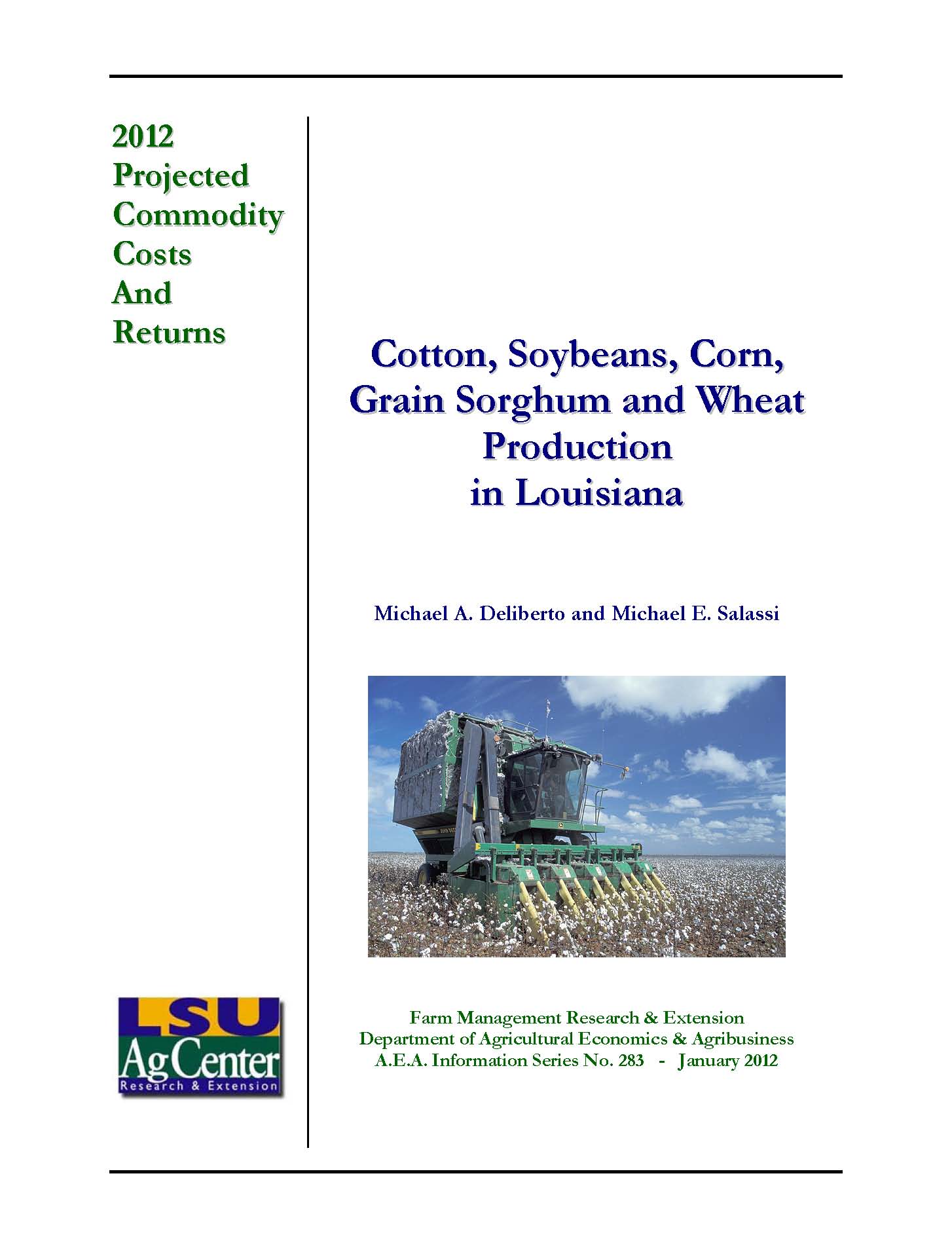 2012 Projected Northeast Louisiana Crop Production Costs