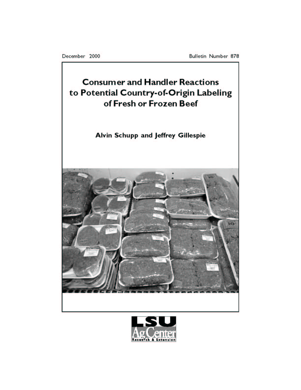 Consumer and Handler Reactions to Potential Country-of-Origin Labeling of Fresh or Frozen Beef (December 2000)