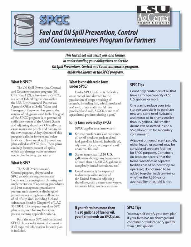 SPCC: Fuel and Oil Spill Prevention Control and Countermeasures Program for Farmers
