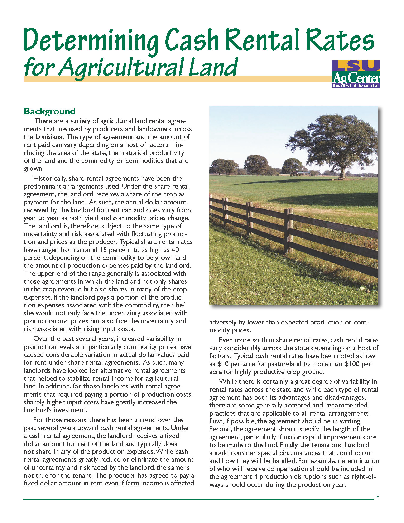 Determining Cash Rental Rates for Agricultural Land