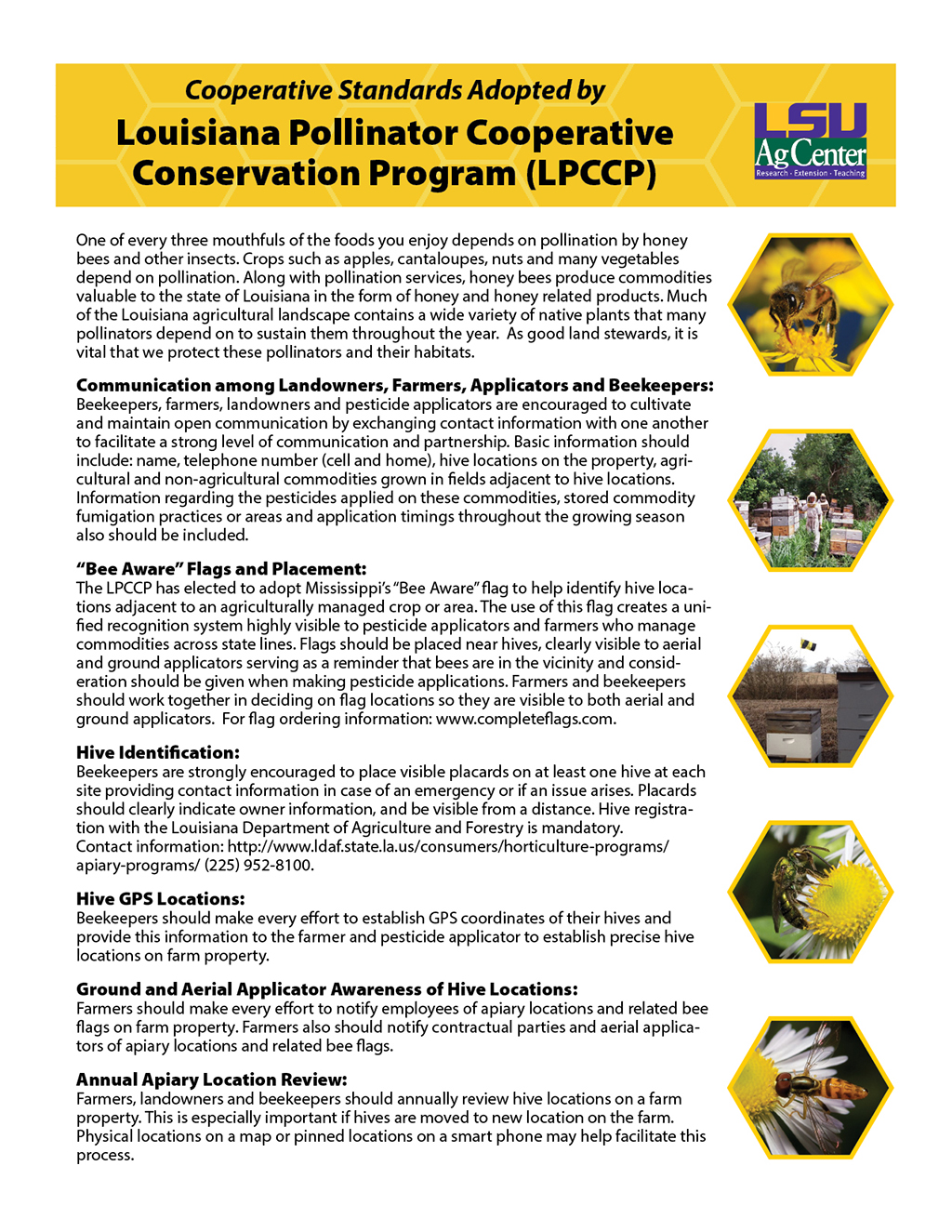 Cooperative Standards Adopted by Louisiana Pollinator Cooperative Conservation Program