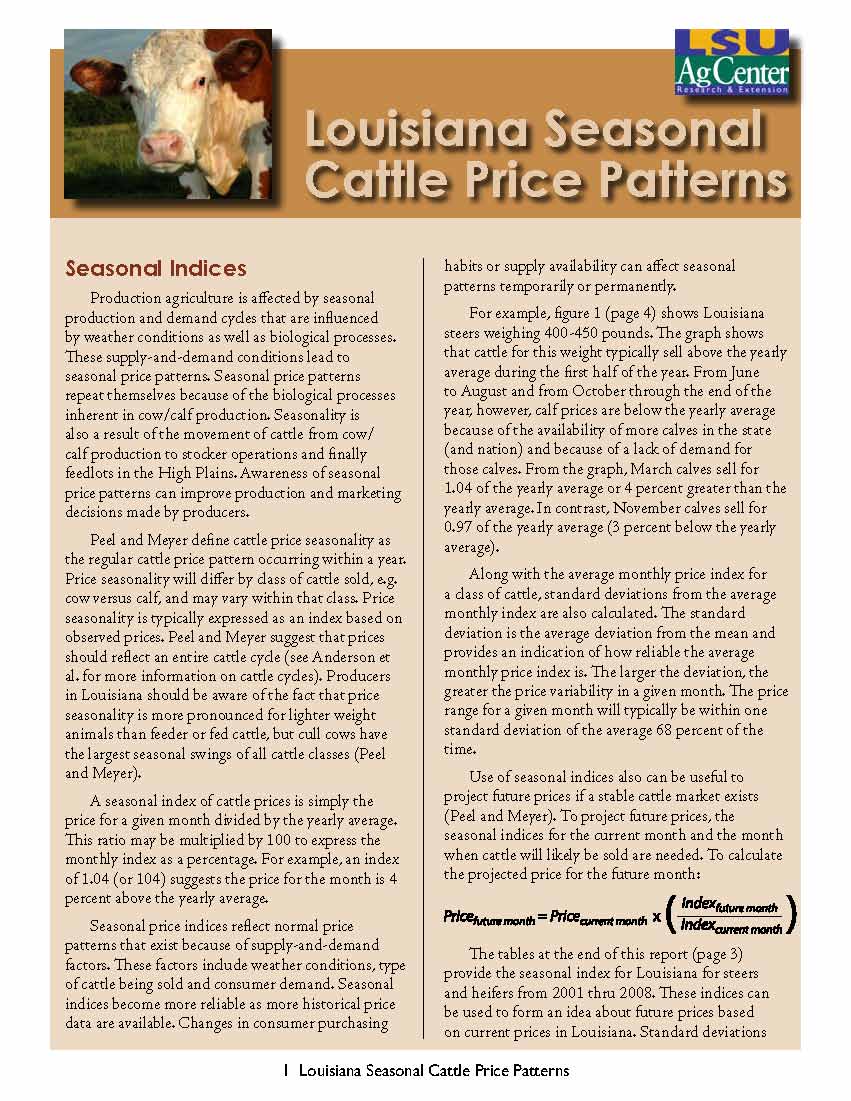 Louisiana Seasonal Cattle Price Patterns