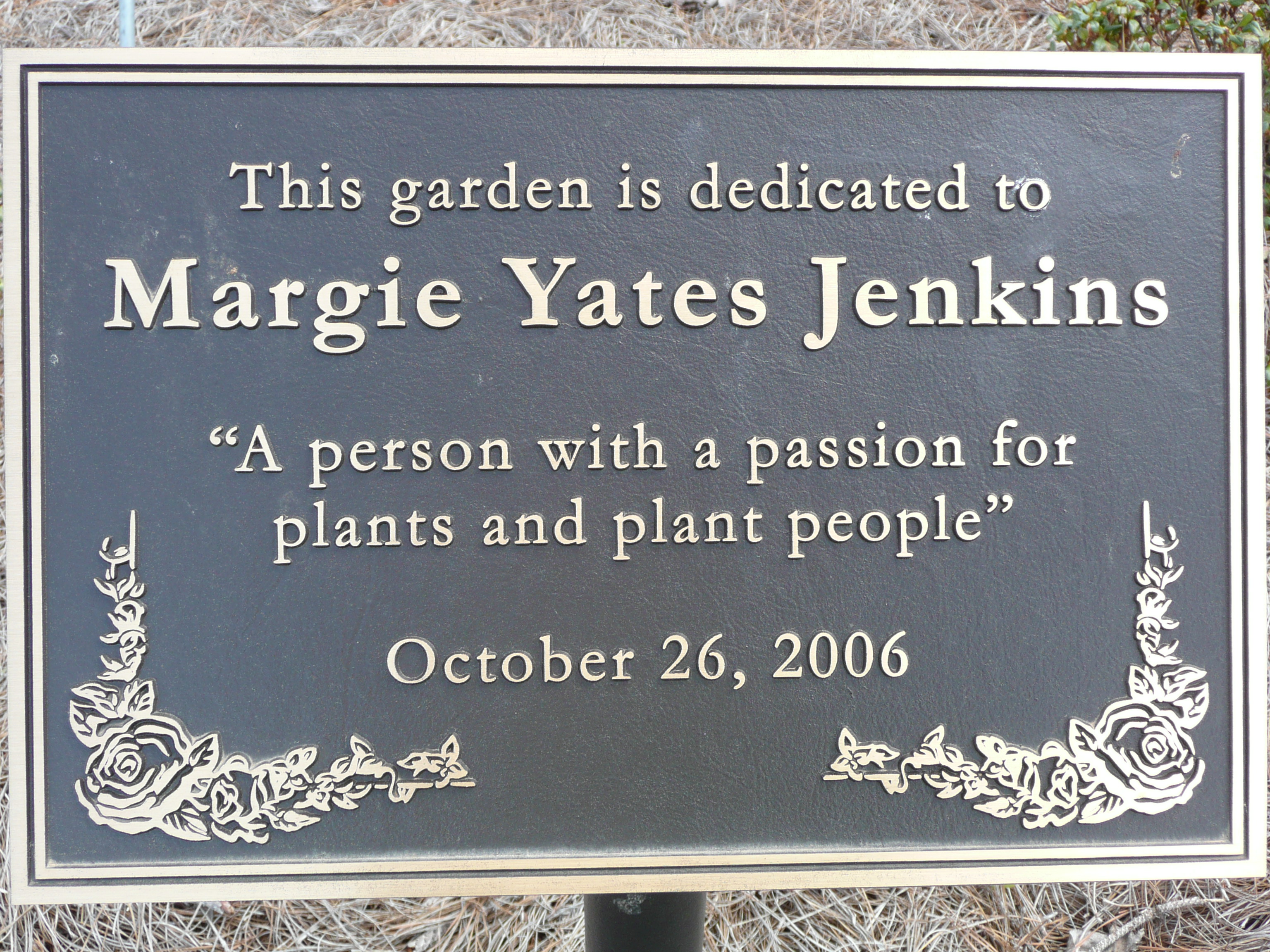 Margie Yates Jenkins plaque. 