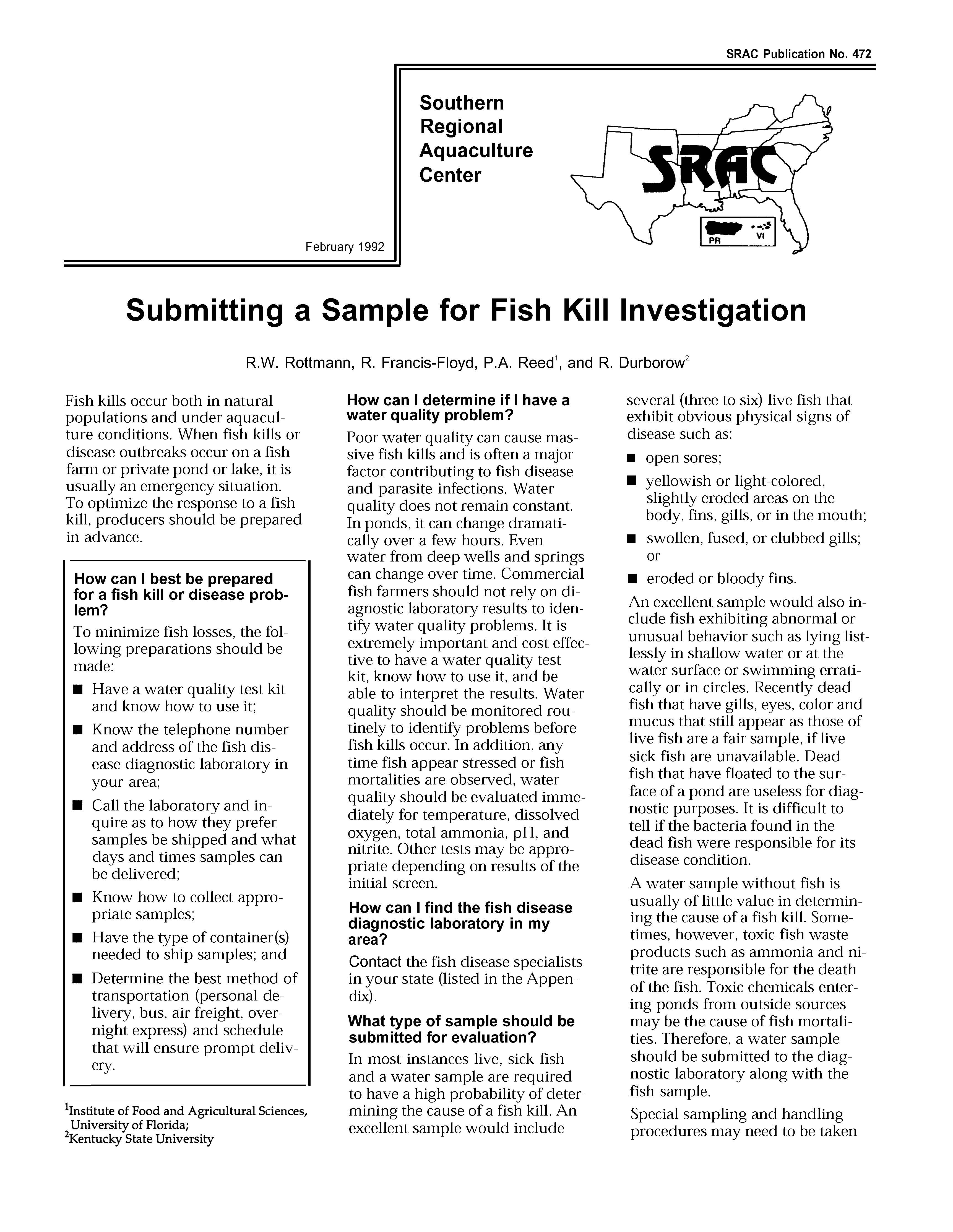 Submitting a Sample for Fish Kill Investigation