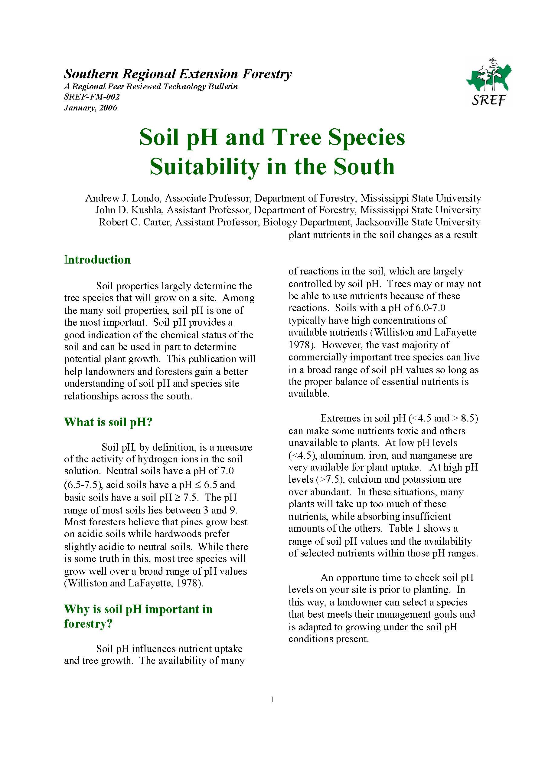 Soil pH and Tree Species Suitability in the South