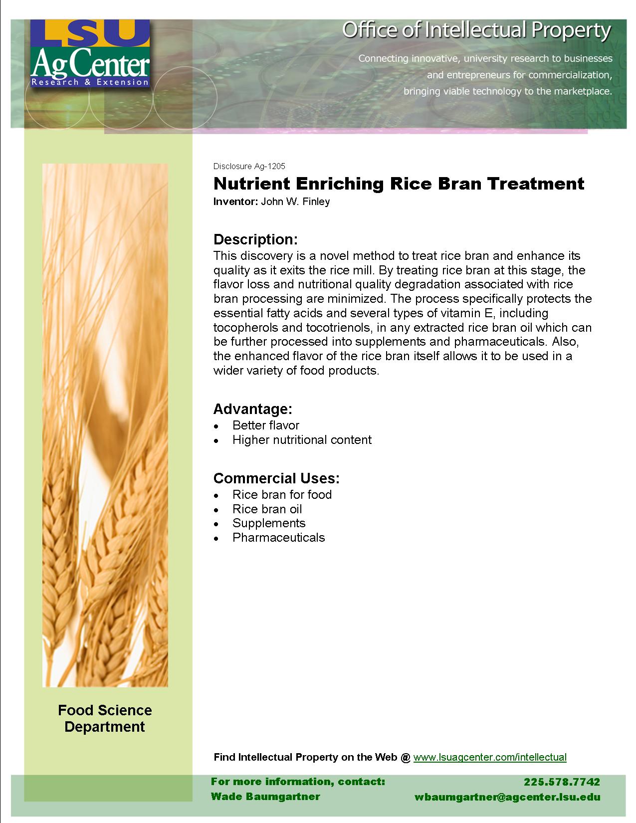 Nutrient Enriching Rice Bran Treatment