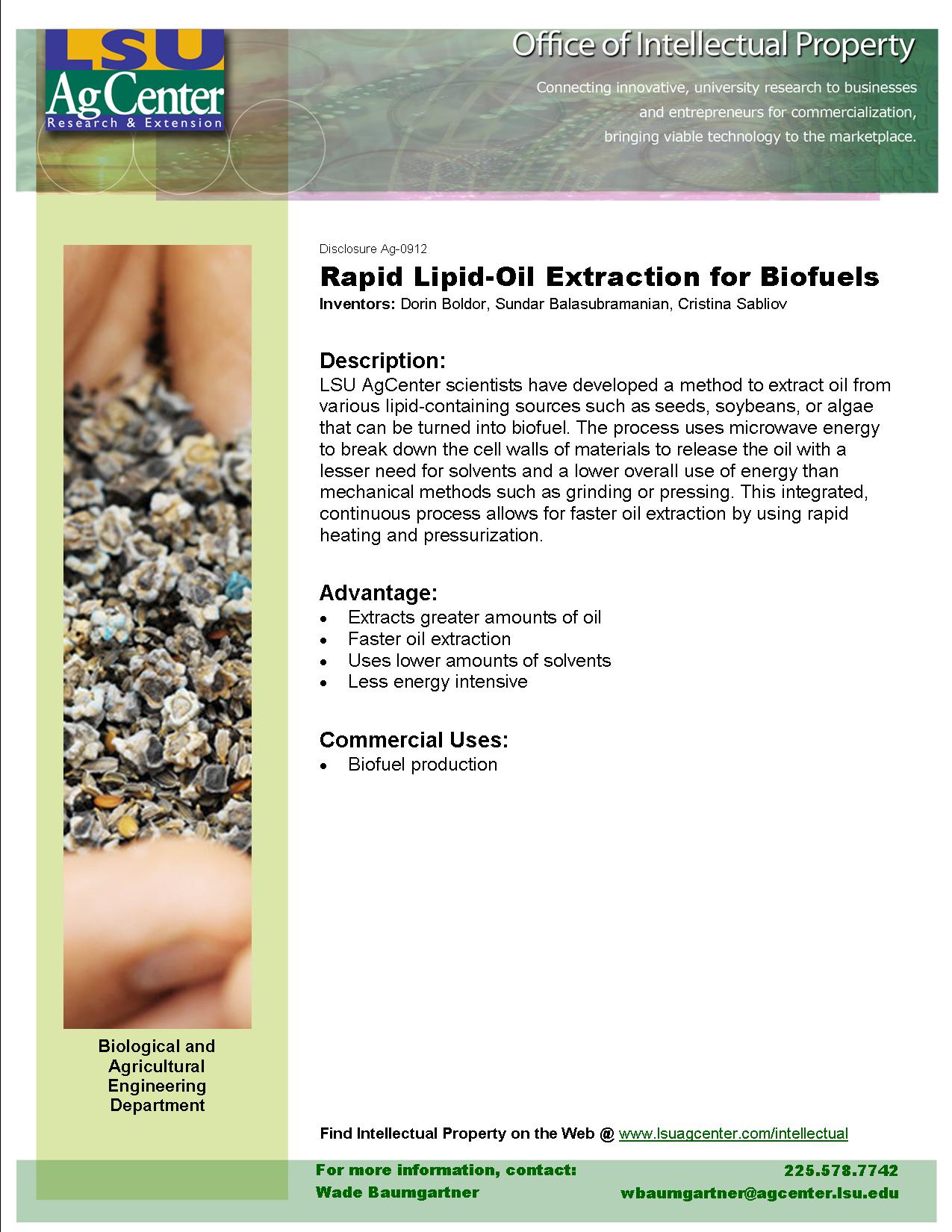 Rapid Lipid-Oil Extraction for Biofuels