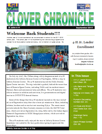 St. John 4-H Clover Chronicle September 2017 