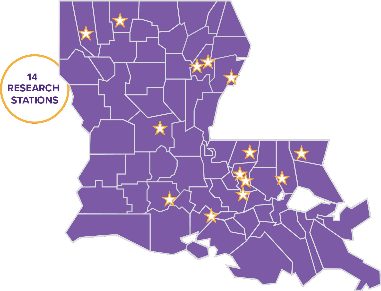 Louisiana state map of research stations.