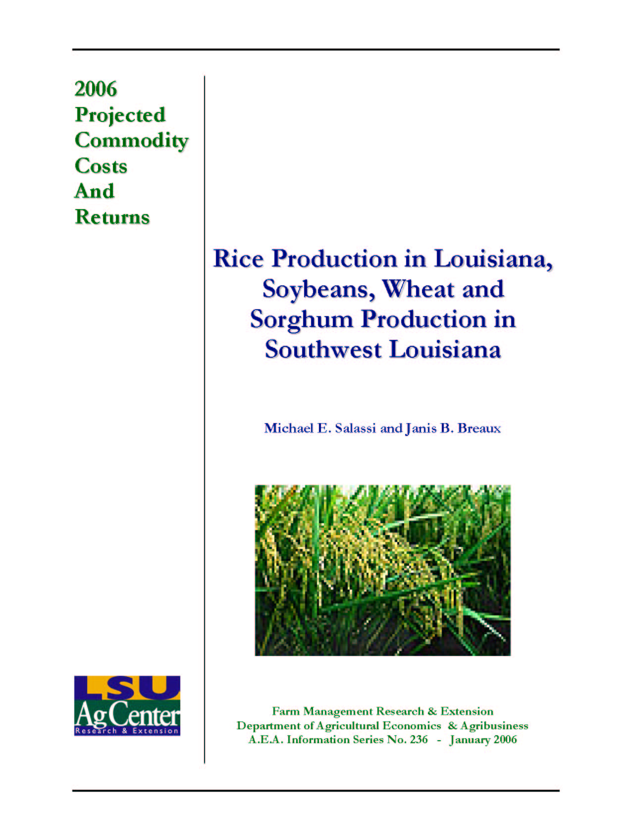 2006 Projected Louisiana Rice Production Costs