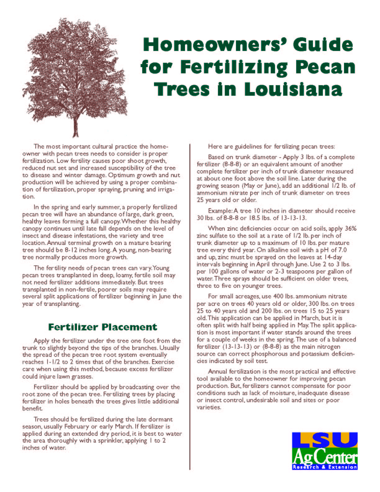 Homeowners Guide for Fertilizing Pecan Trees in Louisiana