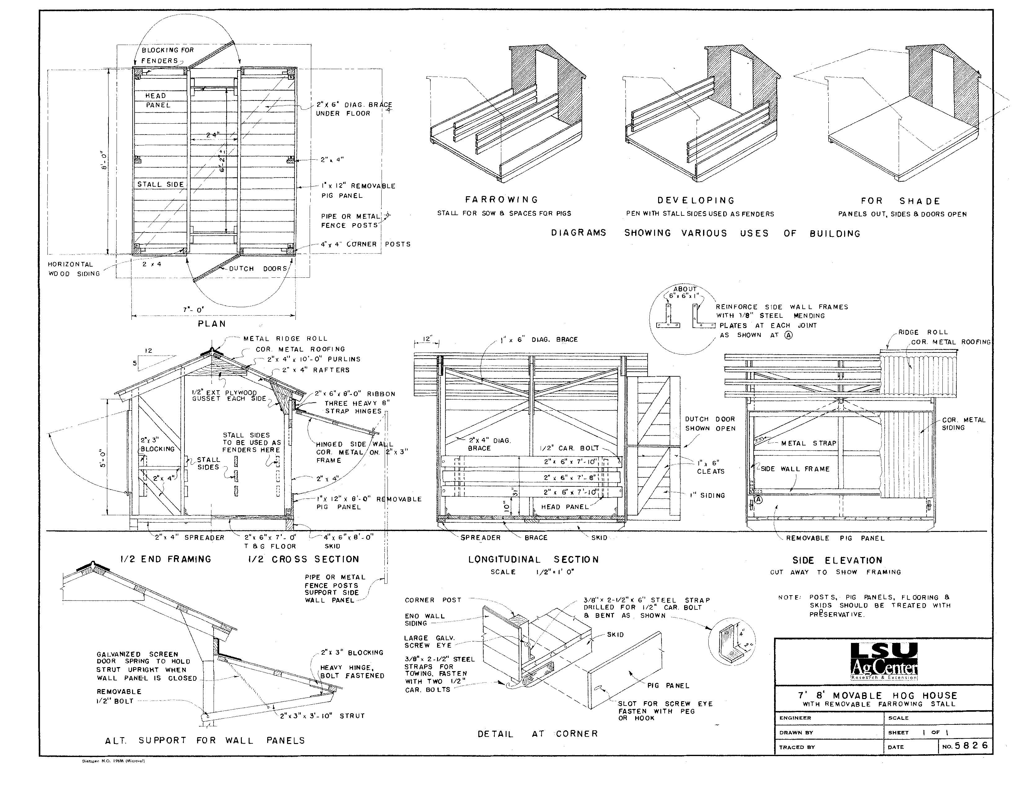 Movable Hog House with Removable Farrowing Stall