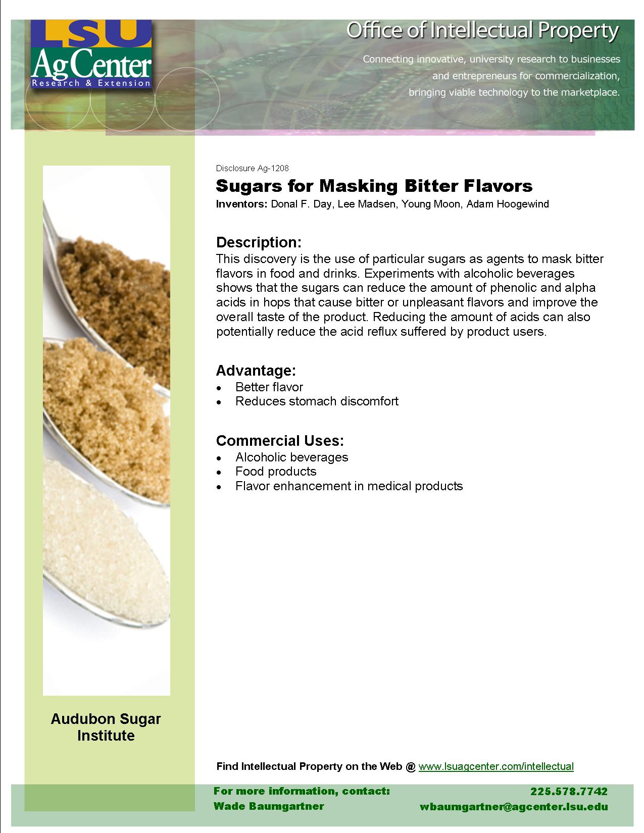 Sugars for Masking Bitter Flavors