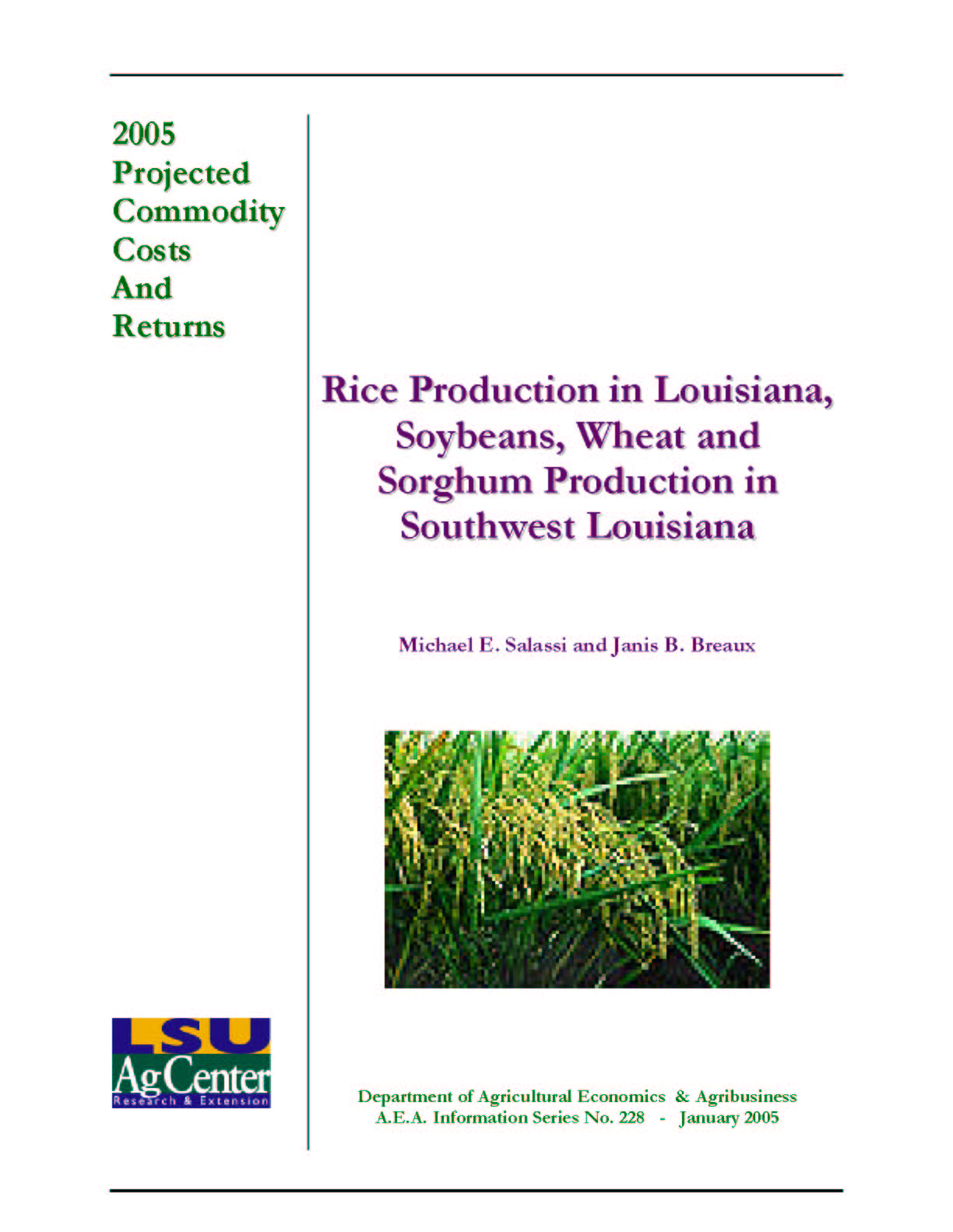 2005 Projected Louisiana Rice Production Costs