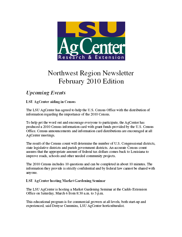 Northwest Region Newsletter - Feb. 2010