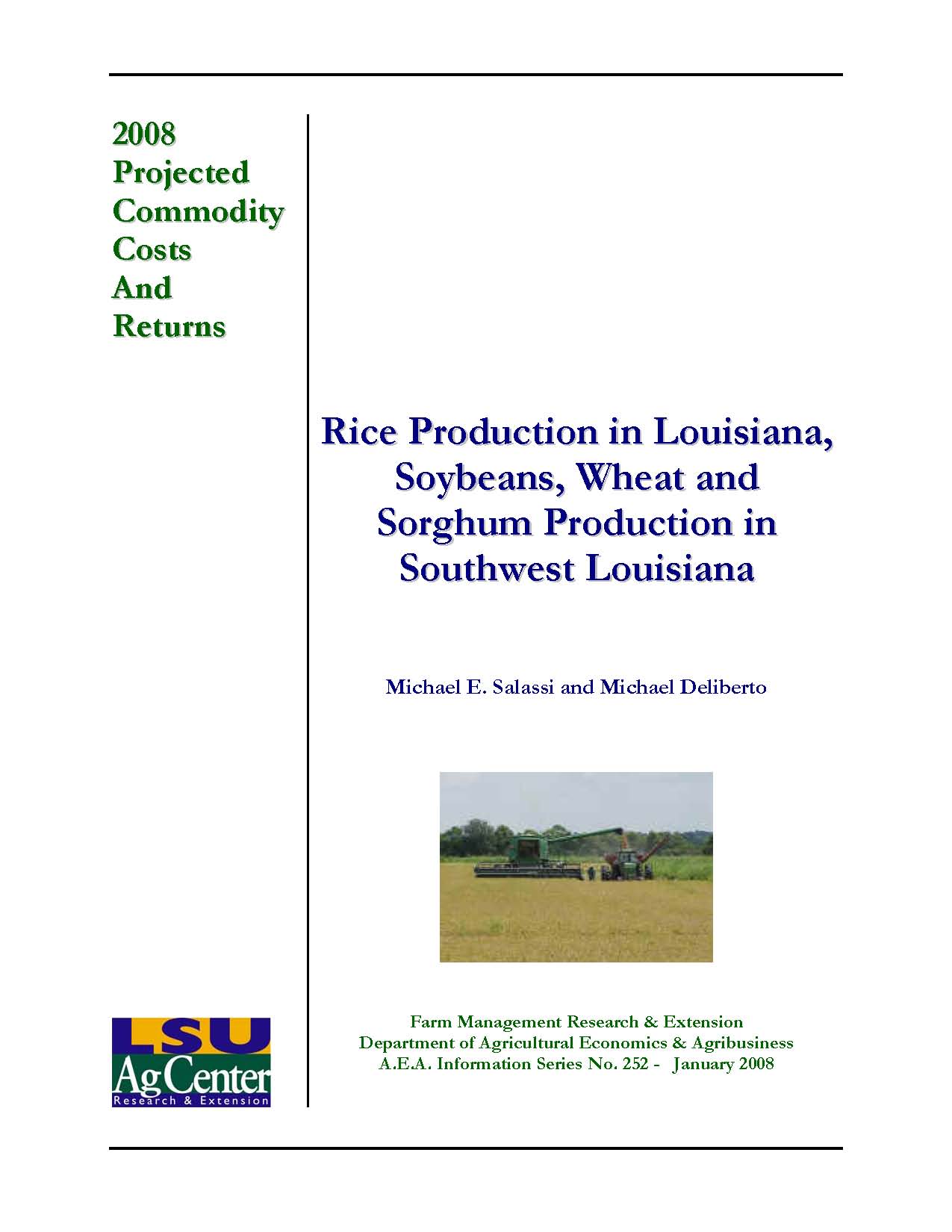 2008 Projected Louisiana Rice Production Costs