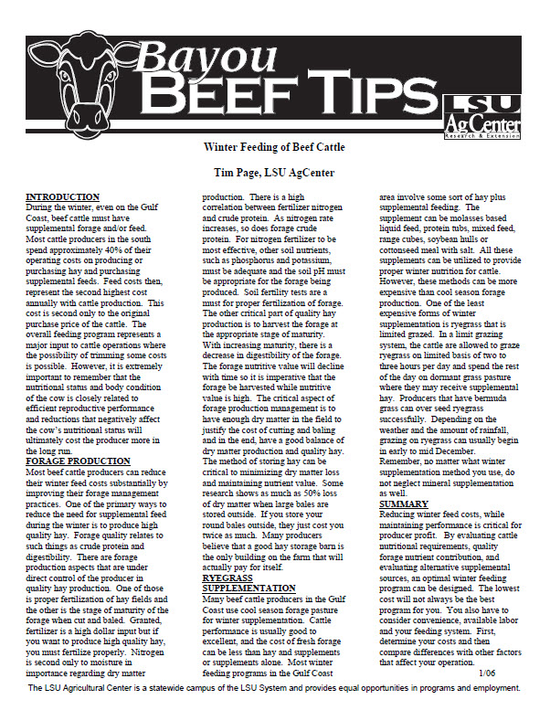 Bayou Beef Tips: Winter Feeding of Beef Cattle