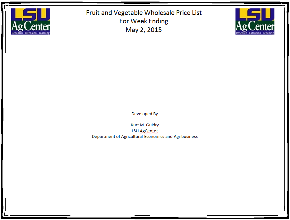 Fruit and Vegetable Price List - 5-2-15
