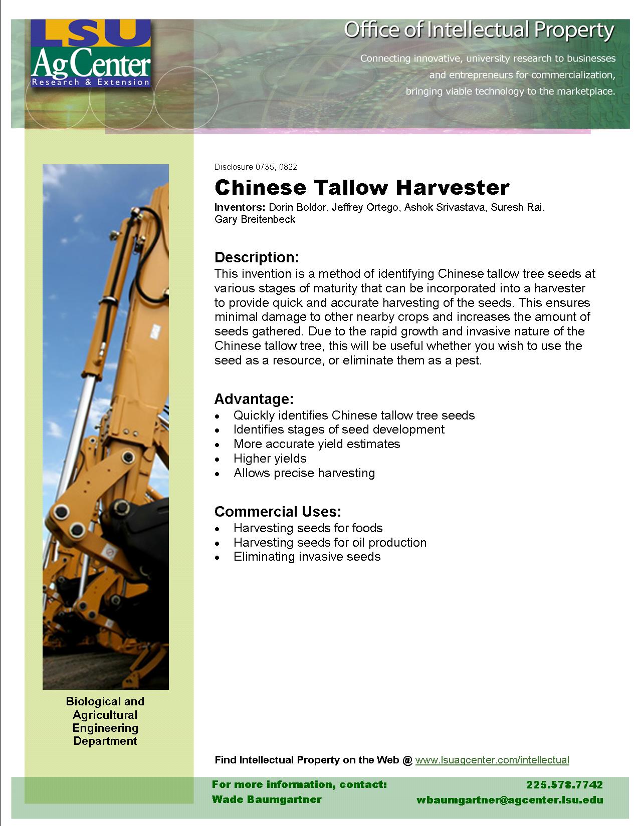 Chinese Tallow Tree Seed Harvester