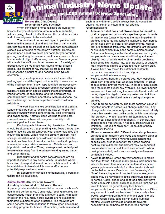 Animal Industry News Update May 2007