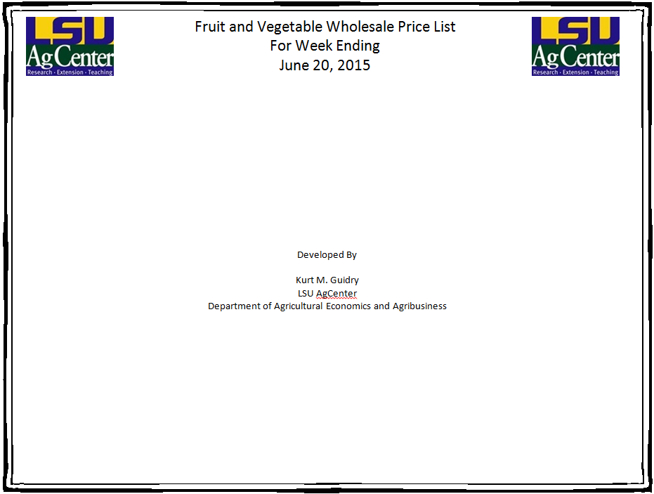 Fruit and Vegetable Wholesale Price List 6-20-15