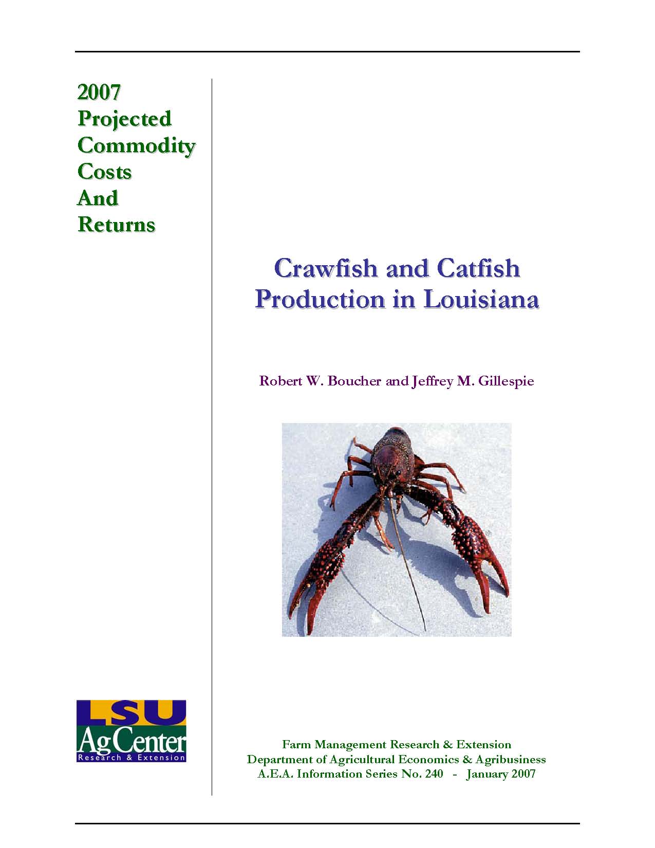 2007 Projected Louisiana Crawfish and Catfish Production Costs