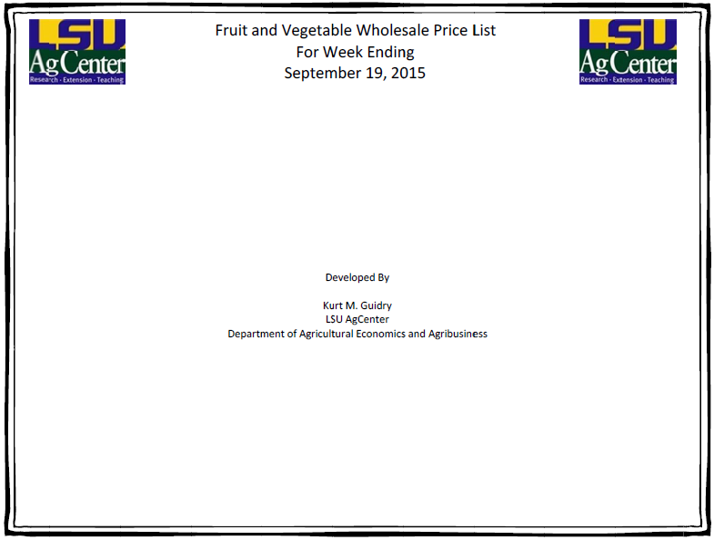 Fruit and Vegetable Wholesale Price List 9-19-15
