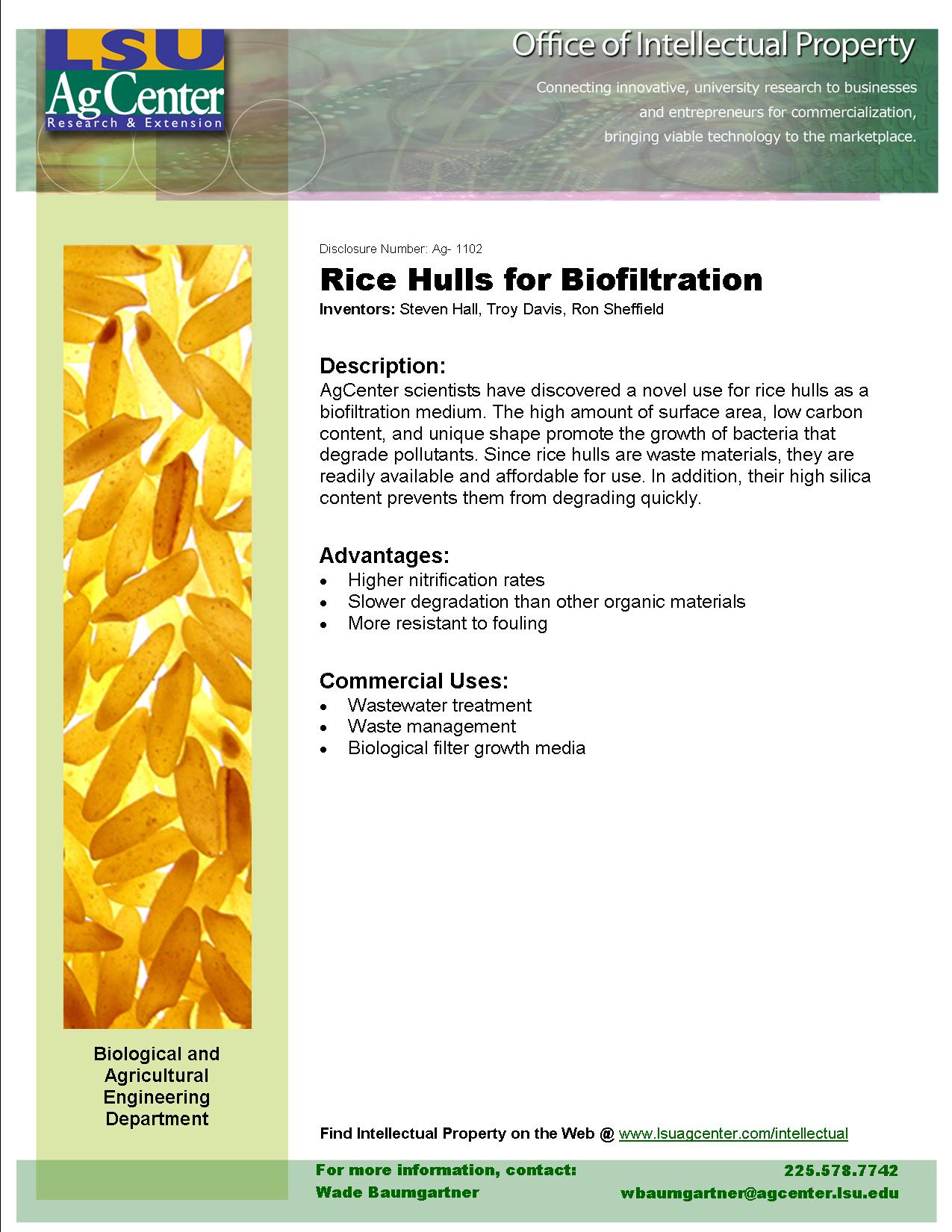 Rice Hulls for Biofiltration