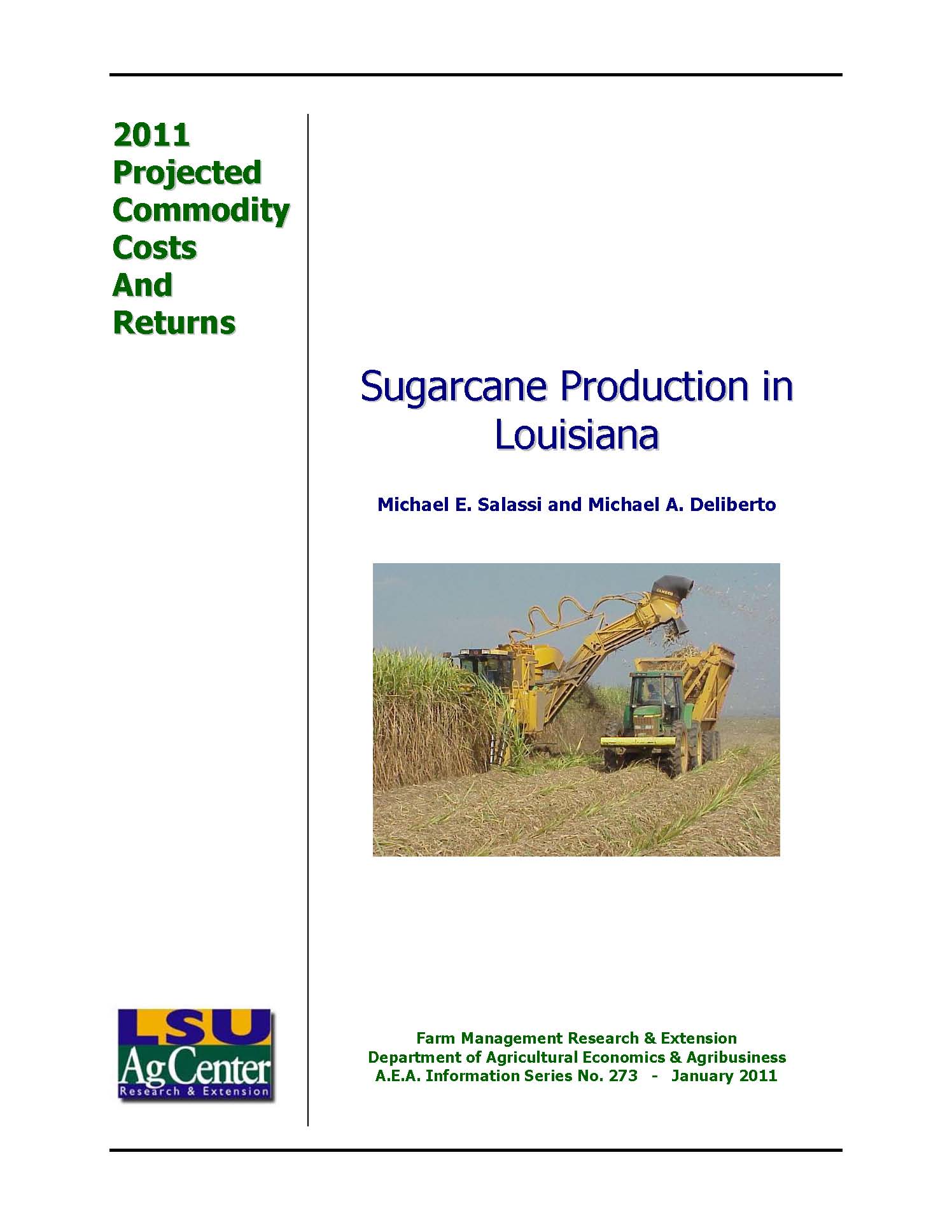 Projected Costs and Returns Sugarcane Louisiana 2011
