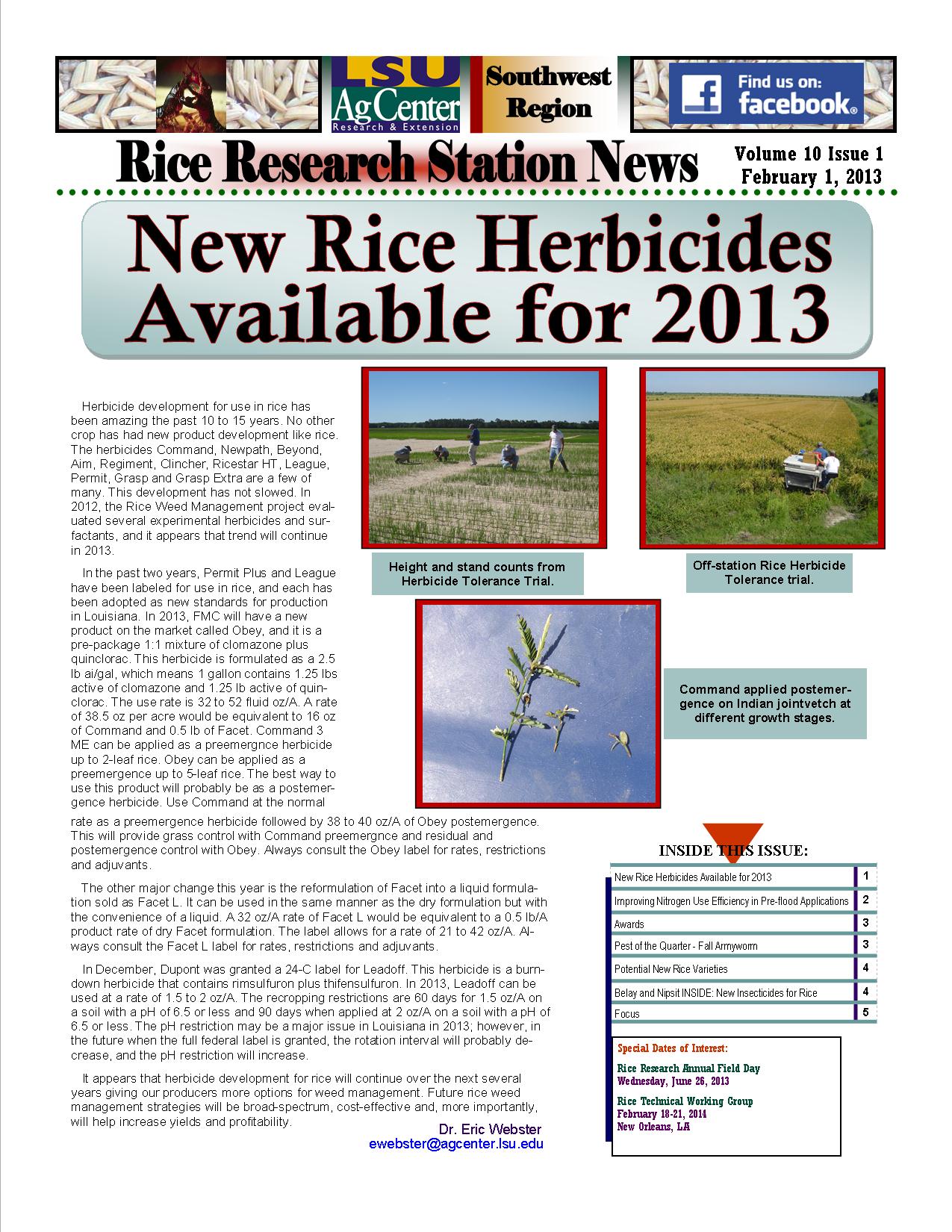 2013 Rice Research Station Newsletters