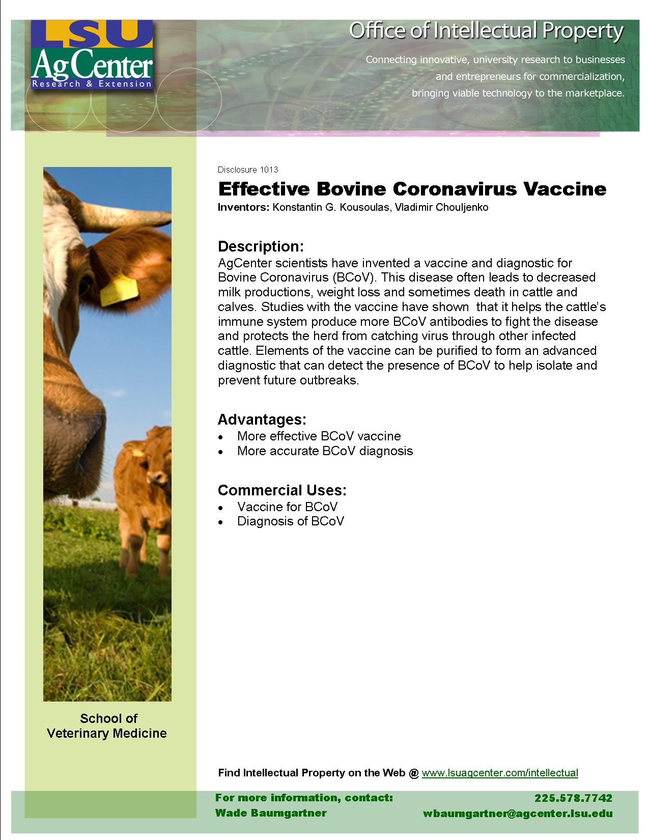Effective Bovine Coronavirus Vaccine